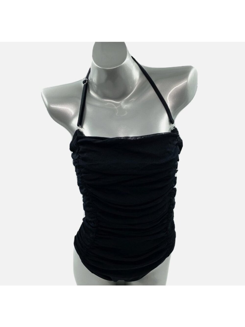 Shape Fx Women's One Piece Swimsuit Size 14 Black Halter Ruched Slimming NWT